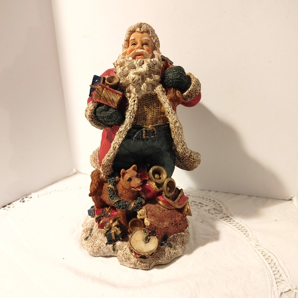 Santa Figurine Sack of Toys Dog at Feet - Picture 1 of 15